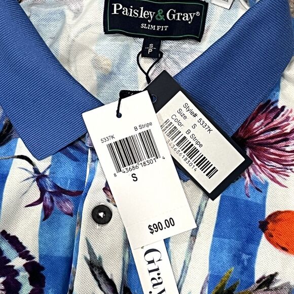 Paisley & Gray Men’s Blue Floral Slim Fit Stretch Collared Polo Shirt Size Small - Picture 8 of 10